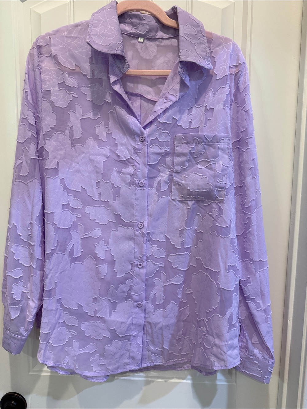 Open Edit Lavender Floral Sheer Button-Up Blouse